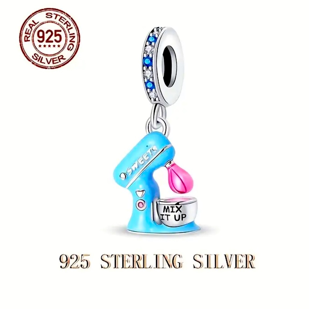 925 Sterling Silver Mixer Charm with Blue and Pink Accents NWT